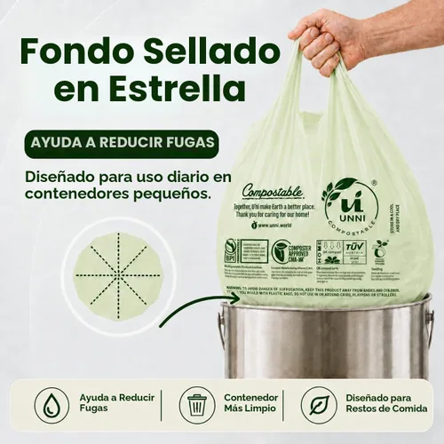 Vista 4 de Bolsas de camiseta compostables UNNI con asas de lazo, 1.6 galones / 6 litros, 50 unidades, forros de cajón de cocina pequeños de 0.64 mil