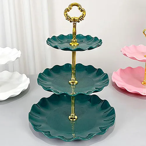 Vista 4 de Bandeja de plástico para platos de frutas de 3 capas, soporte para cupcakes, postres, para bodas, fiestas de té, cumpleaños, graduación, ducha