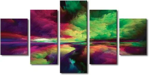 Vista 92 de Pintura en lienzo colorida para sala de estar, 5 paneles, impresiones abstractas sobre lienzo, arte de pared para sala de estar, dormitorio