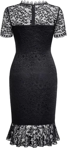 Vista 6 de Miusol Vestido formal de manga corta con encaje floral retro para mujer