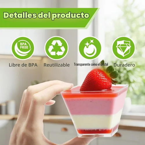 Vista 3 de 100 tazas de postre de plástico de 4 onzas con cucharas, desechables