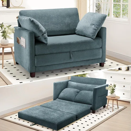 Vista 22 de Sofá cama convertible de 51 pulgadas, sofá cama plegable 2 en 1, sofá biplaza para espacios pequeños, con 2 cojines, para apartamento, sala de estar