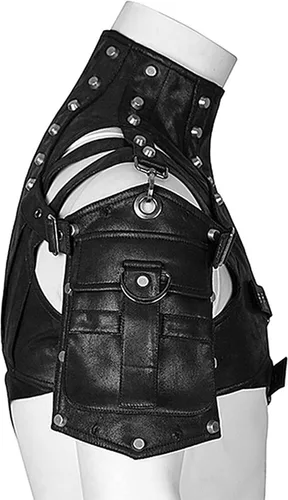 Vista 4 de gzqirun Cinturón para hombre con arnés de pecho Steampunk de cuero PU armaduras de hombro soldado gótico mujer Moto y brazo bolsa hombres