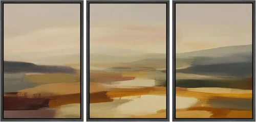 Vista 64 de wall26 Lienzo enmarcado para pared, juego de arte con trazos de pintura roja y naranja vibrante, paisaje, formas abstractas, ilustraciones, arte