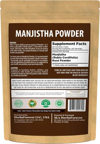 Vista 2 de HerbsForever Polvo de manjistha - Rubia Cordifolia - Hierba para el cuidado de la piel - Apoya la desintoxicación y la purificación - Sin OMG