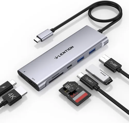 Vista 16 de LENTION 5-in-1 USB-C Hub, 4 USB3.0, 60W Charging, Multiport Adapter Oro Rosa