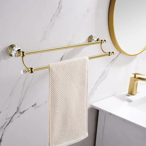 Vista 2 de WINCASE Toallero de cristal doble,Gancho de toalla dorado,Toallero de 24 pulgadas para baño montado en la pared
