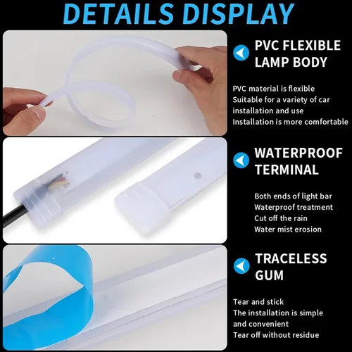 Vista 8 de 2 tiras de luces LED de 24 pulgadas para autos, tira de faros LED secuenciales, luces de circulación diurna, bombilla de señal de giro DRL