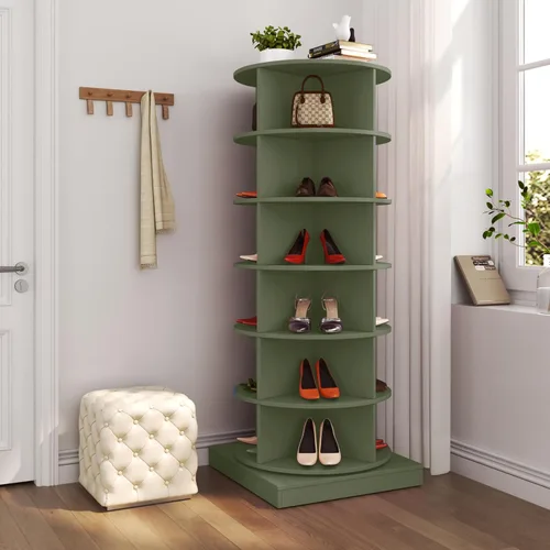 Vista 10 de HomVent Zapatero giratorio, torre giratoria de madera de 6 niveles, organizador de zapatos giratorio de 360°, estante de almacenamiento de zapatos