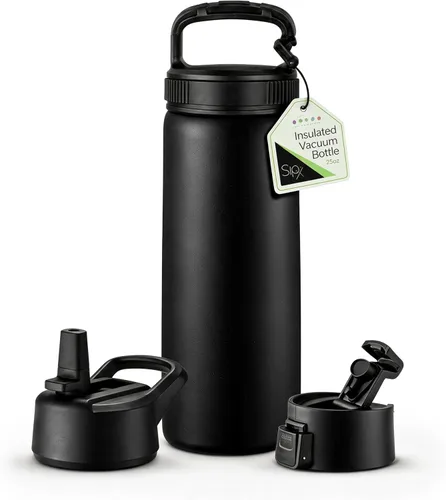 Vista 34 de SIPX™ Botella de Agua Aislada de 18 oz con 3 Tapas – Acero Inoxidable a Prueba de Fugas, Triple Aislamiento – Frío 24 Horas/Caliente 12 Horas – Negro
