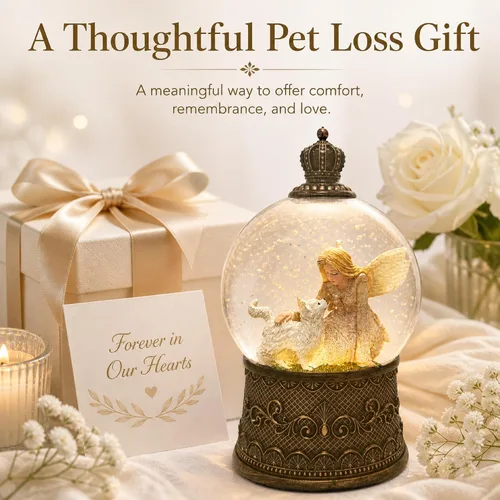 Vista 8 de Regalos conmemorativos para gatos por pérdida de condolencias, globo de nieve con purpurina giratoria automática y temporizador de 6 horas