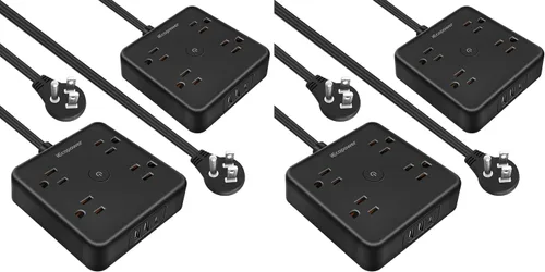 Vista 9 de Paquete de 2 regletas de alimentación de enchufe ultra plano, regletas de alimentación con 4 tomas amplias, cable de extensión de enchufe plano de 6