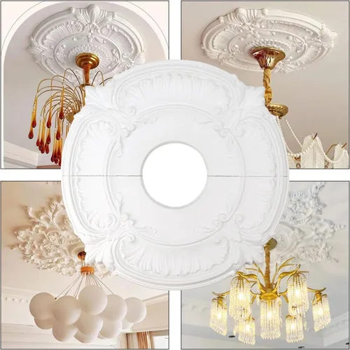 Vista 3 de Crapyt Medallones de techo decorativos de techo, 2 medallones de techo blancos para sala de estar, comedor, centro comercial, dormitorio, 11.93