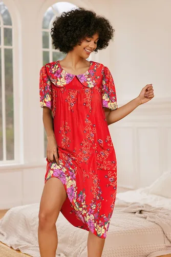 Vista 5 de Ekouaer Vestidos de casa para mujer con bolsillos Mumu Duster de manga corta camisón de tumbona impreso vestido de patio S-XXXL