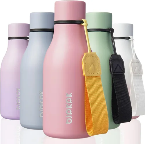 Vista 45 de BJPKPK Botellas de agua aisladas, botella de agua de metal de acero inoxidable de 12 onzas con correa, sin BPA a prueba de fugas, jarras, tazas