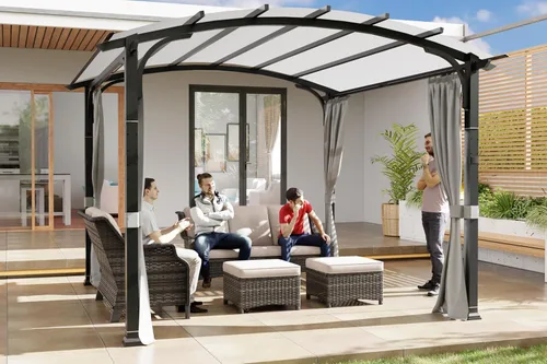 Vista 2 de Meetleisure Pérgola para exteriores de 11 x 11 pies con paredes laterales, pérgola superior arqueada para exteriores con marco de acero de metal