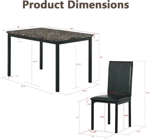 Vista 2 de Majnesvon Juego de mesa de comedor de cocina de 5 piezas para comedor, cocina, comedor, espacio compacto con mesa auxiliar de mármol sintético
