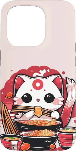 Vista 14 de iPhone 16 Japanese Cat Eating Ramen Cute Kawaii Cat Case