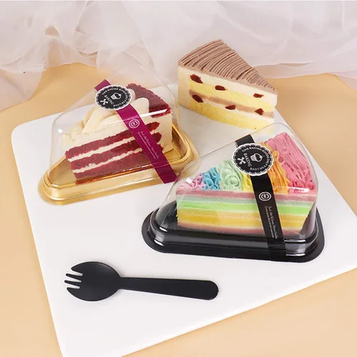 Vista 6 de 100 cajas de plástico para tartas con base negra para llevar, tarta de queso, postre, recipientes para Navidad, panadería, cumpleaños, boda, fiesta