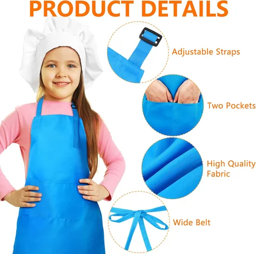 Vista 3 de Foaincore Juego de 26 delantales para niños y niñas, delantales con bolsillos, delantales de cocina para cocinar, hornear, pintar, talla XL