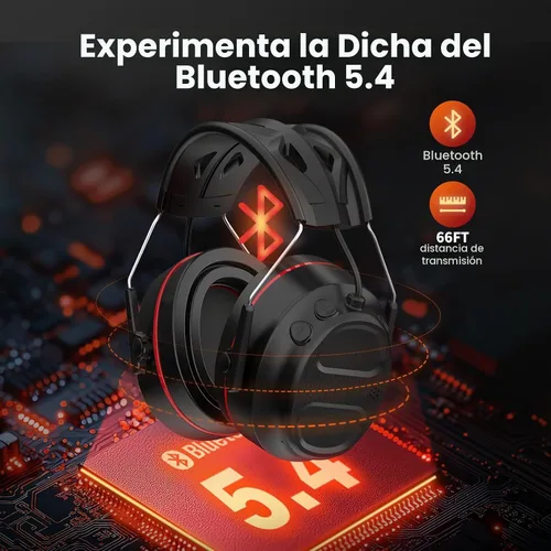 Vista 3 de Auriculares de gel de protección auditiva Bluetooth 5.4 con batería recargable de 1200 mAh, tiempo de trabajo de 120 horas, SNR de 30 dB, orejeras