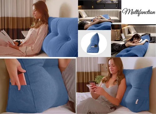 Vista 5 de Peachwell Almohada triangular de lectura para reposo en cama, cojín de refuerzo grande para cabecero, respaldo, almohada de cuña con funda extraíble