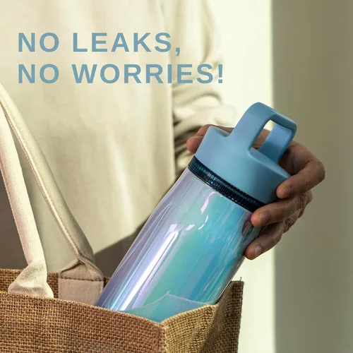 Vista 3 de bzyoo Botella de agua aislada de 24 onzas con tapa transparente para beber – Botella de acero inoxidable 100% a prueba de fugas, azul iridiscente