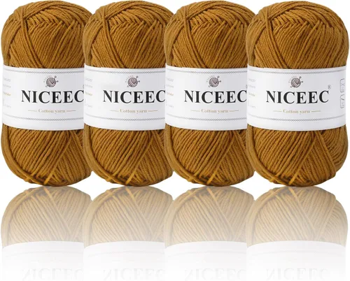Vista 43 de NICEEC 4 madejas de hilo de algodón suave para bebé, 4 capas, manualidades DIY, peso fingering, hilo para manta para ganchillo y tejido, total 700