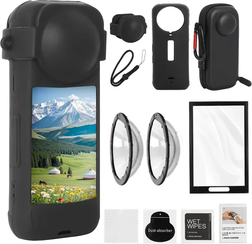 Vista 7 de Protector de lente compatible con Insta360 One x2, con protector de pantalla de vidrio templado, película transparente oleofóbica antihuellas