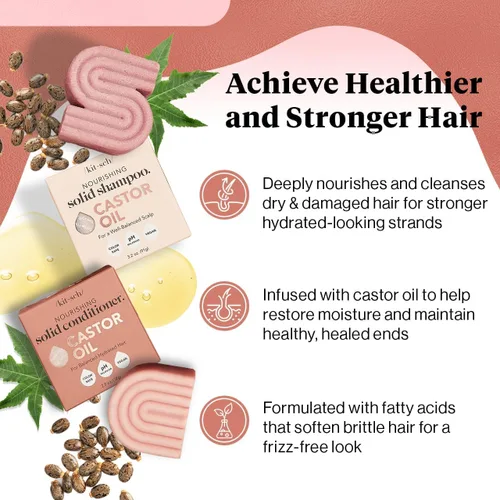 Vista 2 de Kitsch Juego de champú y acondicionador de aceite de ricino, aceite de ricino orgánico, cuidado del cabello para cabello opaco y seco, jabón