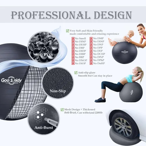 Vista 3 de Soft Exercise Ball, Anti-Burst Pilates Yoga Ball Chair Supports 2200lb, Workout Equipment w/ Pump for Women Pregnancy, Medicine, Birthing, Physical