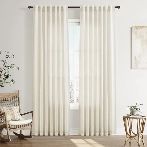Vista 13 de Joywell - Cortinas de lino de 96 pulgadas de largo para sala de estar Natural