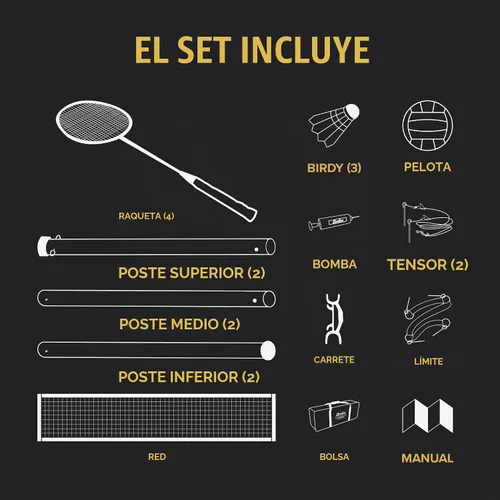 Vista 6 de BadenBaden Champions Volleyball Badminton Combo Set Negro/Rojo