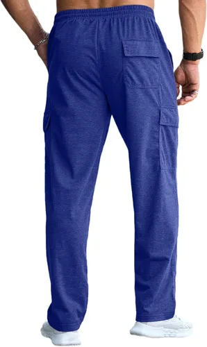 Vista 9 de CTU Pantalones deportivos holgados de moda para hombre, ligeros, para entrenamiento, pantalones deportivos con parte inferior abierta con bolsillos