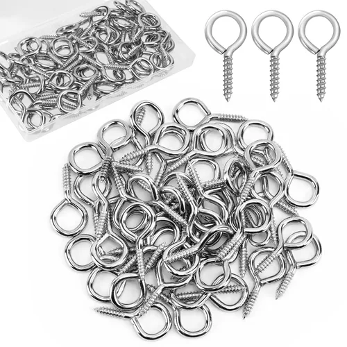 Vista 13 de AUGSUN Tornillos de ojo, 700 piezas de tornillos de ojo plateados de 8 x 4 mm, mini ganchos de ojo para manualidades, proyectos DIY y tapas