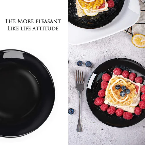 Vista 4 de DELLING Platos de porcelana para aperitivos, platos negros de postre y ensalada de 7 pulgadas, platos llanos pequeños para acompañamientos