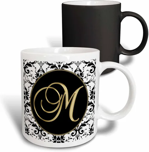 Vista 8 de 3dRose Image of The Script Letter M - Taza de cerámica, color blanco y negro, 11 oz Negro/Blanco
