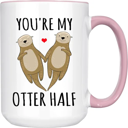 Vista 3 de Taza de media taza con texto en inglés "You're My Otter", divertida taza de café para pareja, taza de aniversario para marido de esposa, 11 onzas