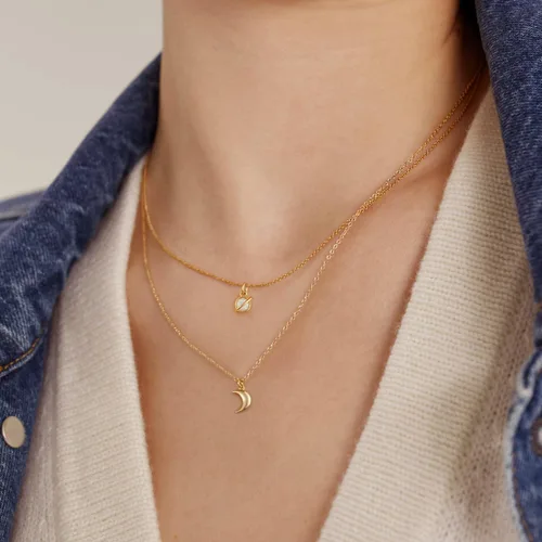 Vista 7 de 18K Gold Plated Moon and Saturn Pendant Necklace SetNatural Opal Necklace for Women