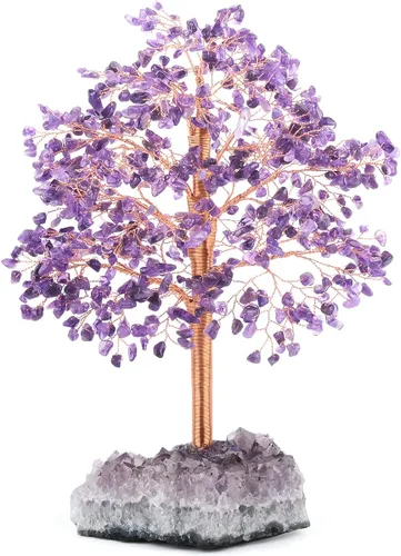 Vista 8 de MASGEMES Árbol de cristal grande de amatista natural con base de racimo de amatista árbol de Feng Shui curativo árbol de dinero bonsái para riqueza