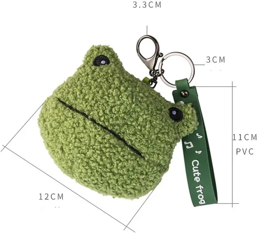 Vista 2 de Lindo monedero de rana de felpa verde Kawaii monedero monedero de rana monedero bolsa de felpa llavero de felpa para auriculares, llaves de crédito