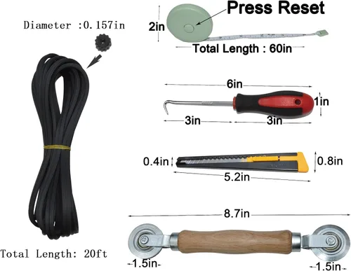 Vista 2 de Kit de reparación de malla ajustable de fibra de vidrio negro de 39 x 59 pulgadas con estrías de 20 pies y rodillos de repuesto para patio, porche