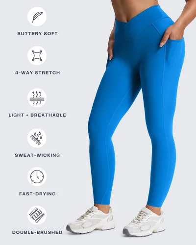 Vista 114 de Aoxjox Trinity - Pantalones de yoga de cintura alta con bolsillos para mujer, control de abdomen, cintura cruzada, leggings de entrenamiento suaves