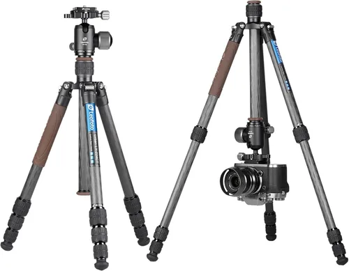 Vista 6 de Leofoto LX-224CT+XB-32Q Trípode de viaje, serie urbana, fibra de carbono, secciones de 4 patas, portátil y ligero, pierna reversible y columna
