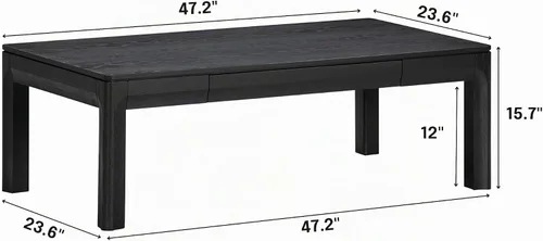 Vista 2 de NTC Flow Mesa de Café Moderna de Madera Rectangular con Cajón Oculto – Resistente al Agua y al Calor, Negro Quemado