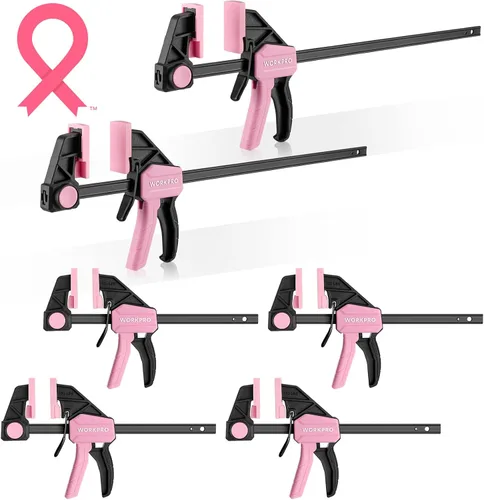 Vista 10 de WORKPRO Abrazaderas de Mini Barra para Carpintería, 6" (2) y 4-1/2" (2), Abrazadera/Separador de Una Mano de 4 Piezas, Abrazadera F de Cambio Rápido