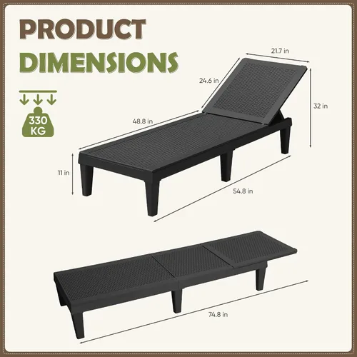 Vista 3 de Flamaker Sillas de salón al aire libre PE impermeable con respaldo ajustable de 5 posiciones de fácil montaje, sillas de piscina para terraza