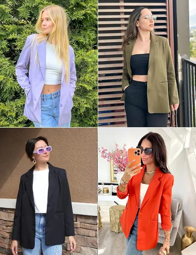 Vista 6 de MEROKEETY Blazers para mujer, de negocios, casual, 2025, otoño, de gran tamaño, manga larga, con solapa, chaqueta de trabajo y oficina