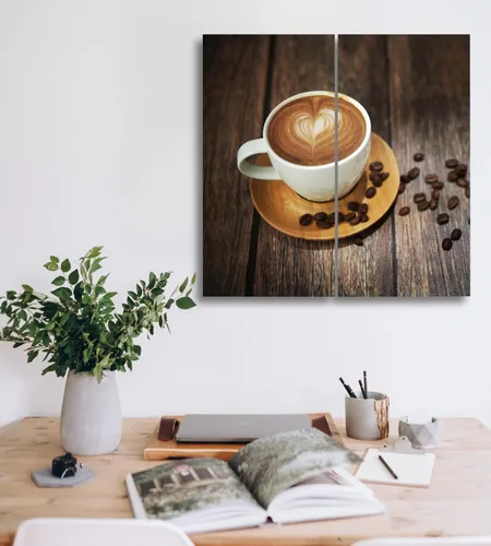 Vista 8 de Lienzo decorativo para pared, juego de 2 piezas, impresiones decorativas con múltiples paneles divididos, imagen de café latte de 24 x 24 pulgadas