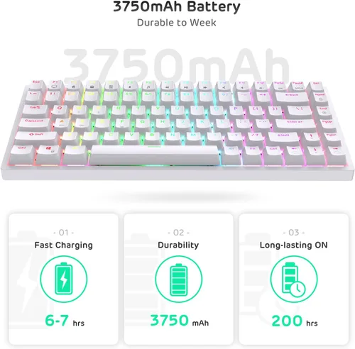 Vista 9 de RK ROYAL KLUDGE RK84 80 RGB triple modo BT5024Gteclado mecánico con cable de intercambio rápido teclado inalámbrico de 84 teclas Bluetooth